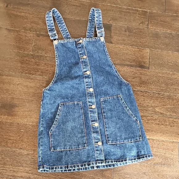 Zara TRF Collection Denim Overall Pinafore Dress Size Medium - Picture 1 of 9
